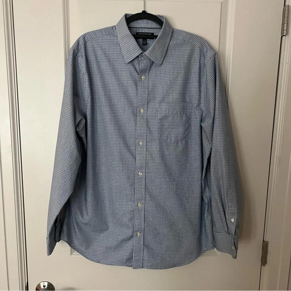 Banana Republic mens long sleeve plaid non-iron button down shirt | size XL